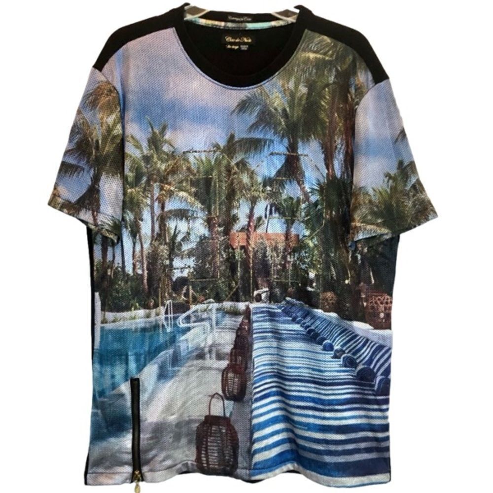 Cote de Nuits Palm Tree Poolside Knit Shirt Men’s 2XL